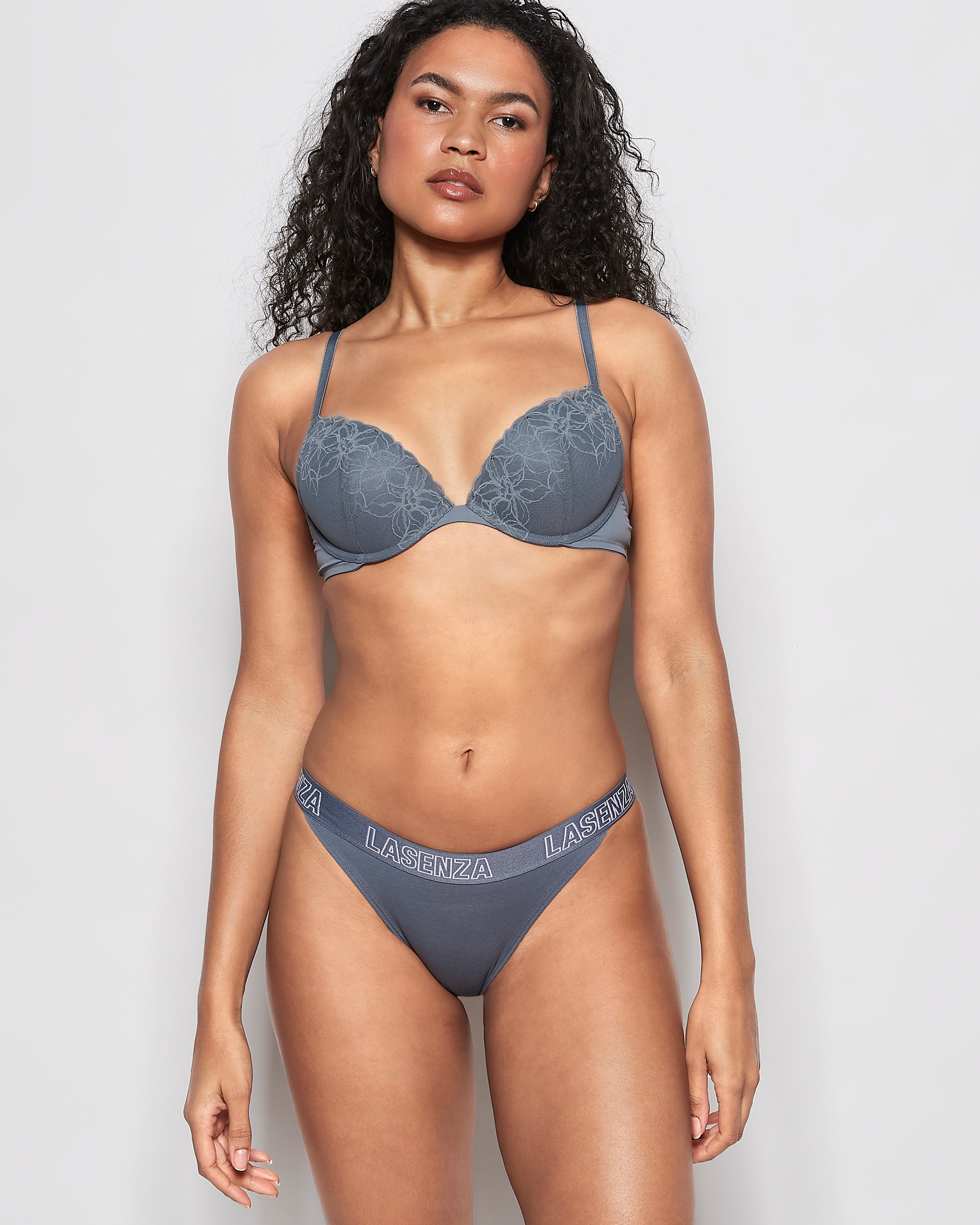 La Senza High Leg Cheeky Logo Panty in Stormy Weather