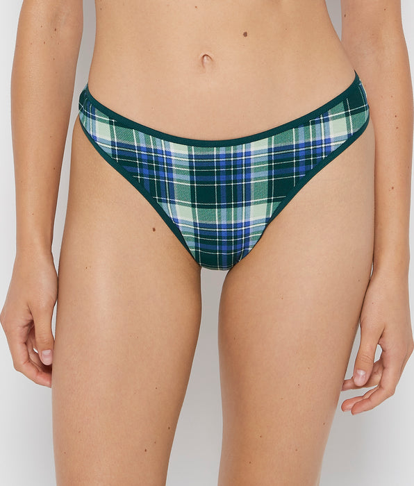 La Senza Cotton Thong Panty in Evergreen Plaid