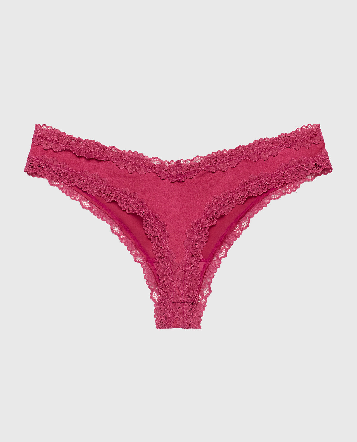 La Senza Thong Panty with Lace Trim in Electric Rouge