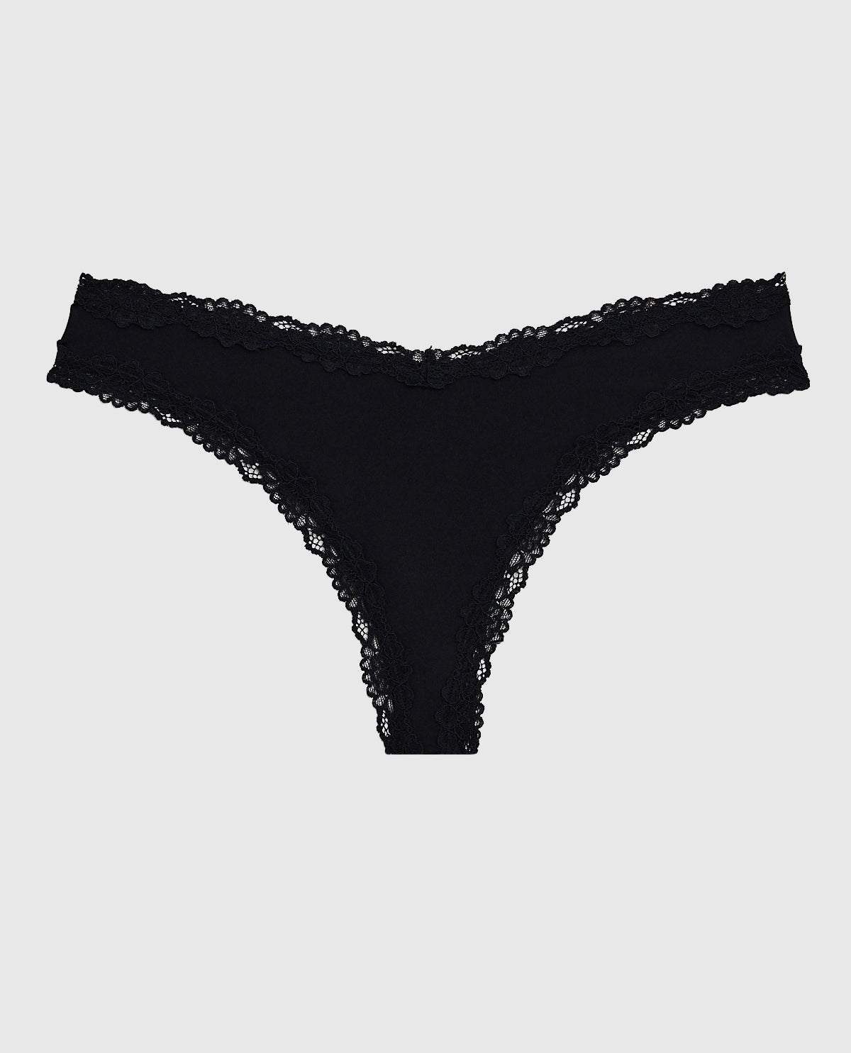 La Senza Thong Panty With Lace Trim in Smoulder Black