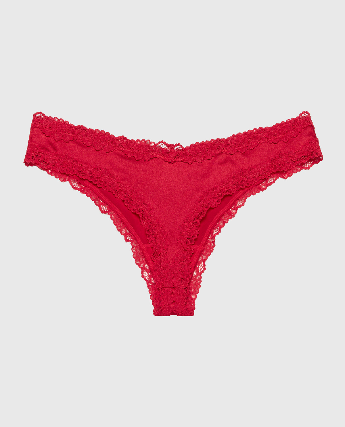 La Senza Thong Panty With Lace Trim in Crimson