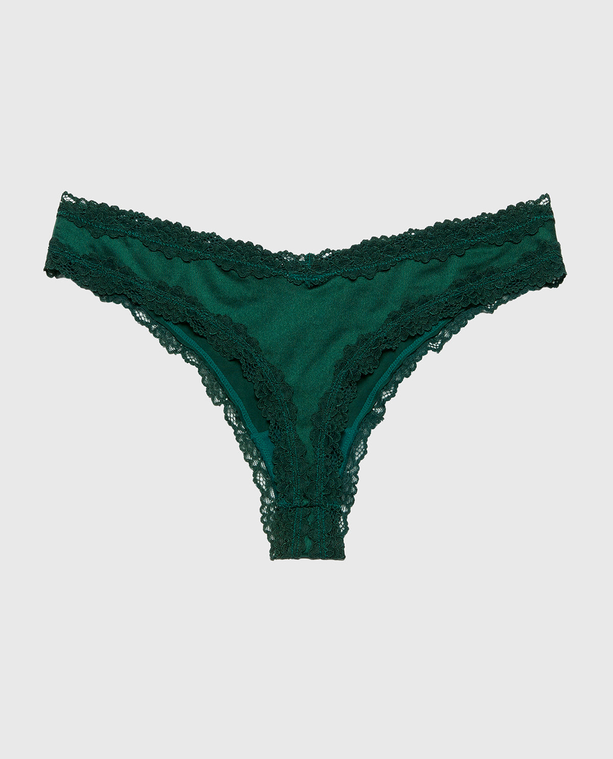 La Senza Thong Panty With Lace Trim in Emerald Green