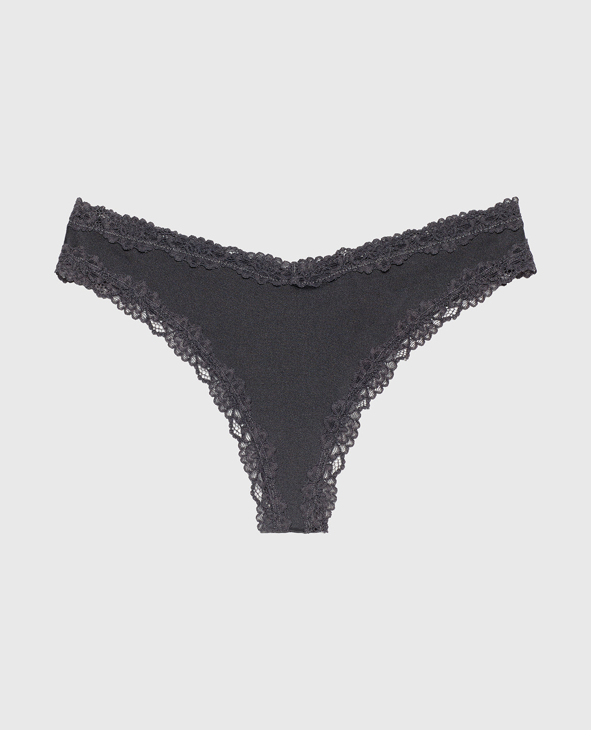 La Senza Thong Panty With Lace Trim in Ebony