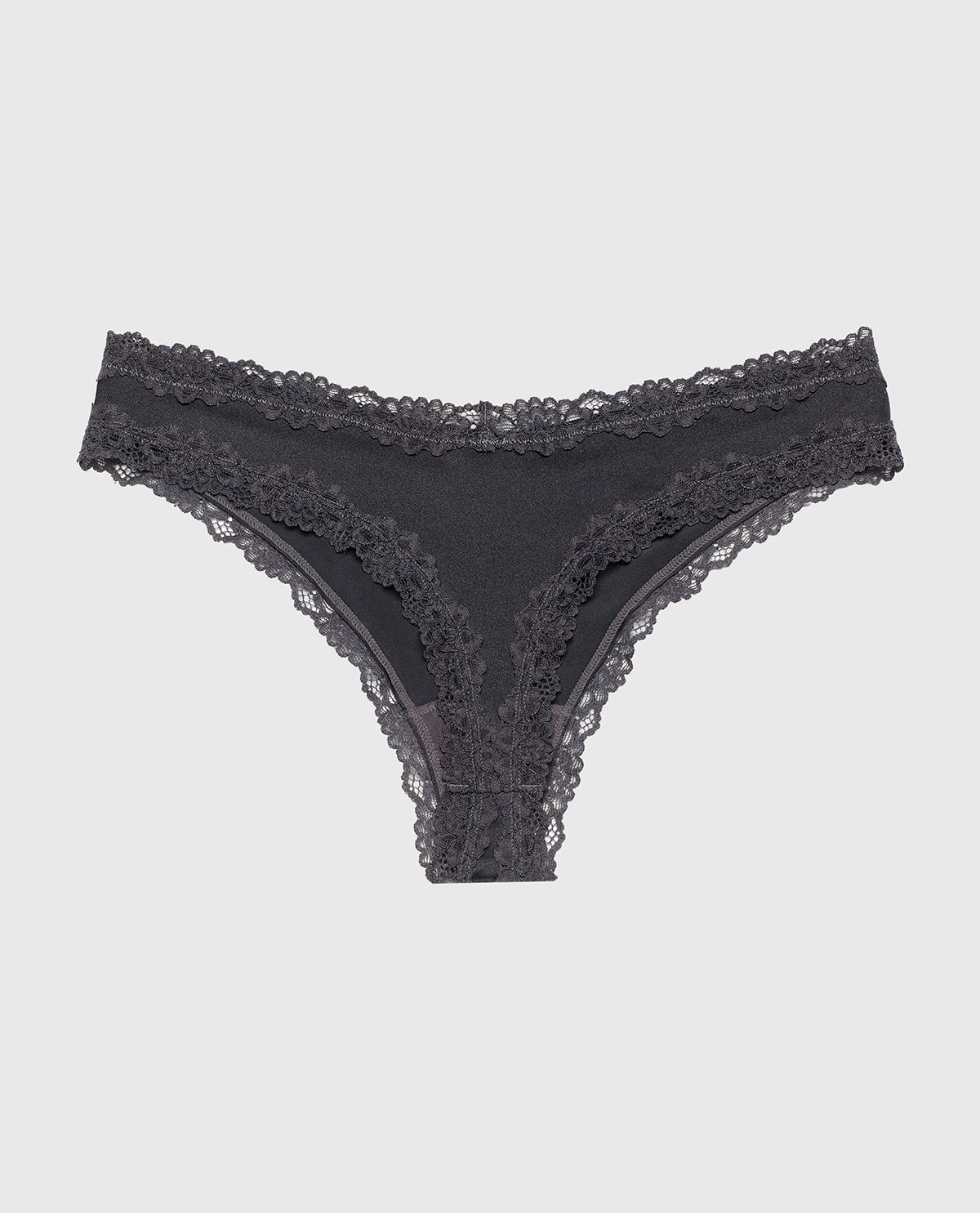 La Senza Thong Panty With Lace Trim in Ebony