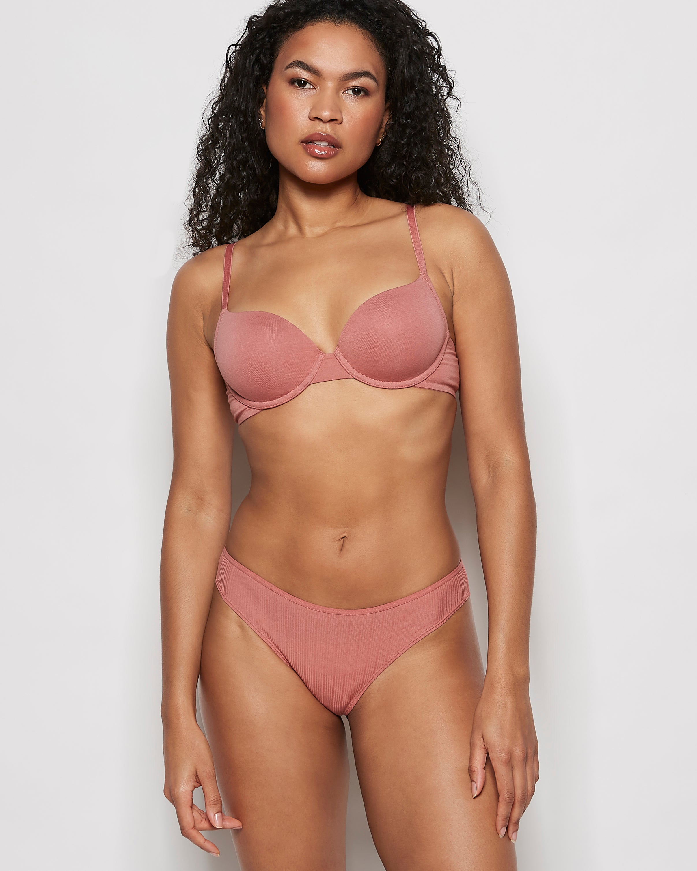 La Senza Ribbed Thong Panty in Rosy Blush