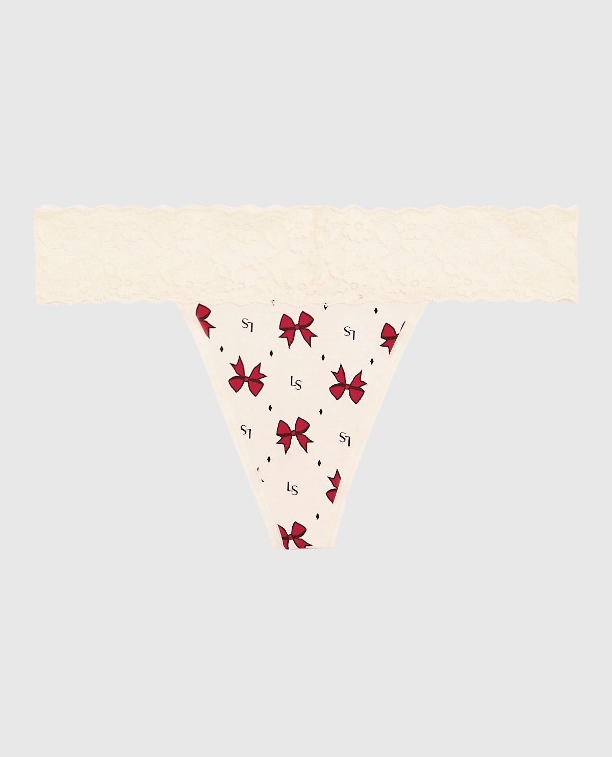 La Senza Thong Panty with Lace Trim in Bow to the Queen