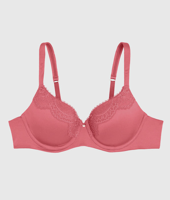 La Senza Lightly Lined Full Coverage Bra with Lace Overlay in Romantic Pink