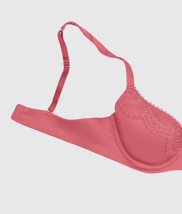 La Senza Lightly Lined Full Coverage Bra with Lace Overlay in Romantic Pink