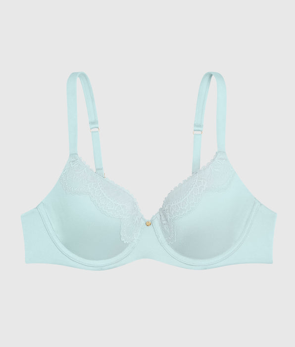 La Senza Lightly Lined Full Coverage Bra with Lace Overlay in Vista Blue
