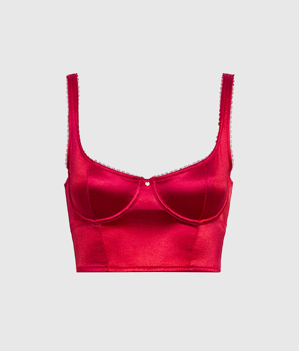La Senza Unlined Satin Balconette Bra Top in Cosmo Red