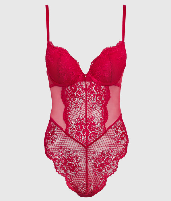 La Senza Push Up Lace Bodysuit in Cosmo Red