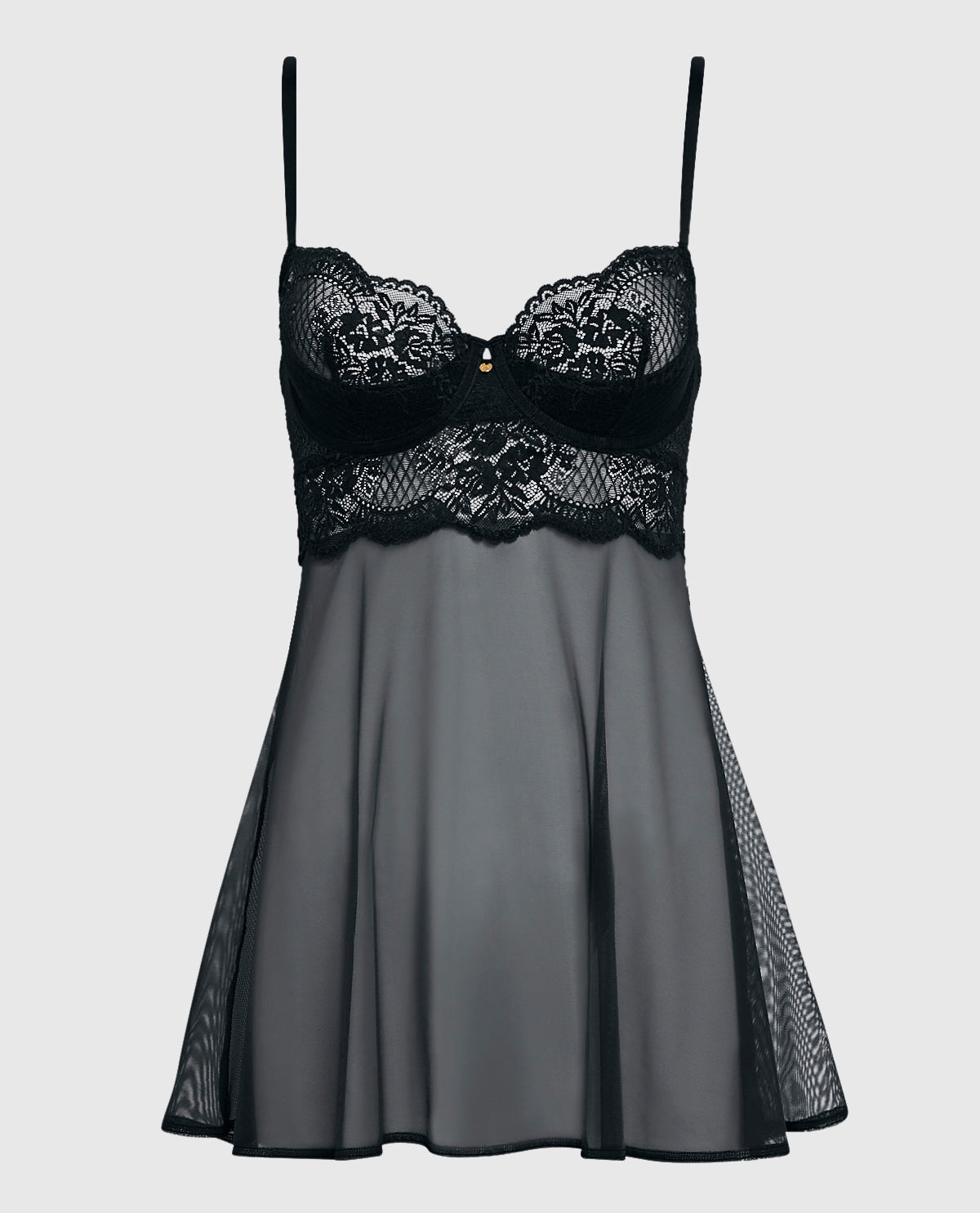 Unlined Balconette Lace Babydoll in Smoulder Black | La Senza Unlined Balconette Lace Babydoll in Smoulder Black | La Senza
