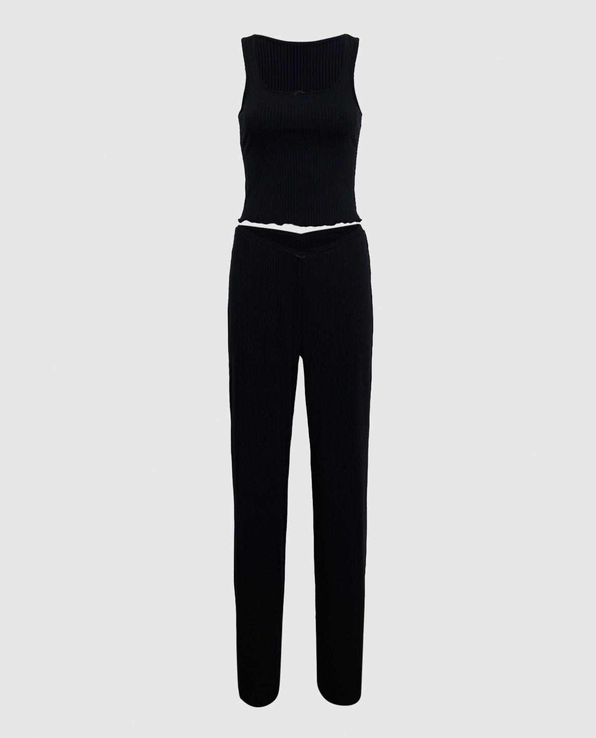 La Senza Ribbed Pajama Top with Bow in Smoulder Black
