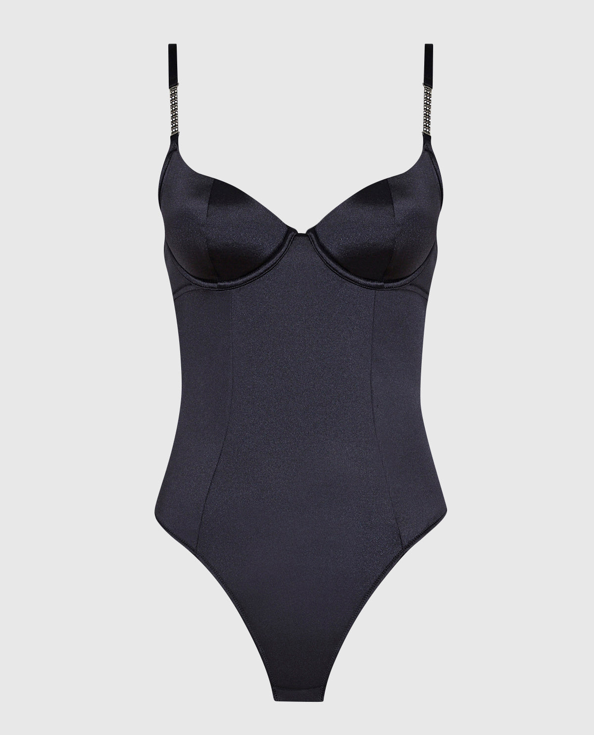 La Senza Satin Push Up Bodysuit in Smoulder Black