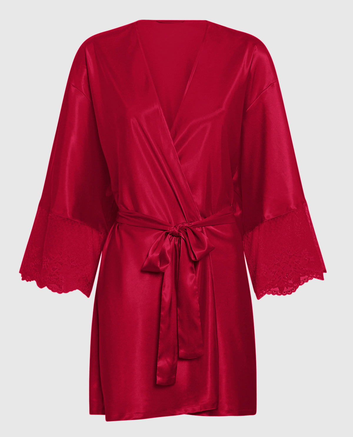 La Senza Satin Robe with Lace Trim Sleeve in Cosmo Red