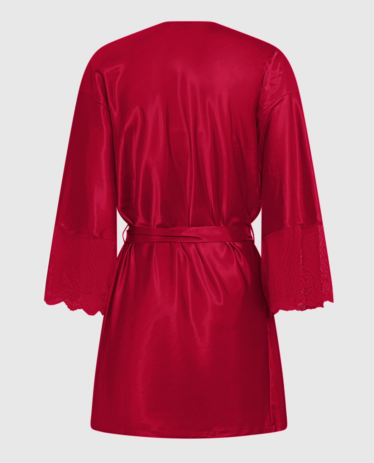 La Senza Satin Robe with Lace Trim Sleeve in Cosmo Red