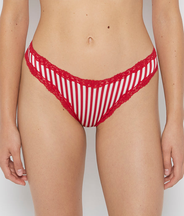 La Senza Thong Panty With Lace Trim in Candy Cane Stripe