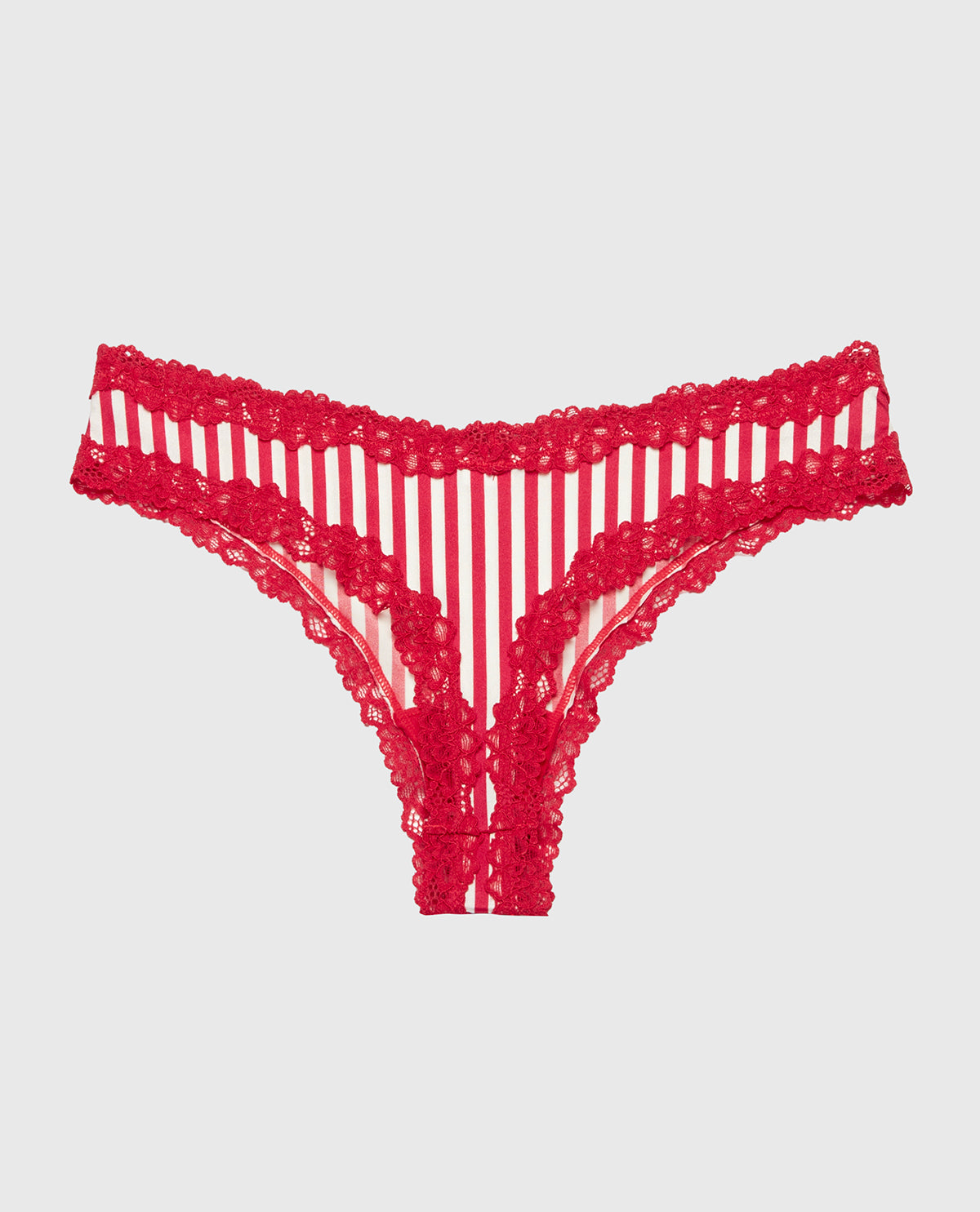 La Senza Thong Panty With Lace Trim in Candy Cane Stripe