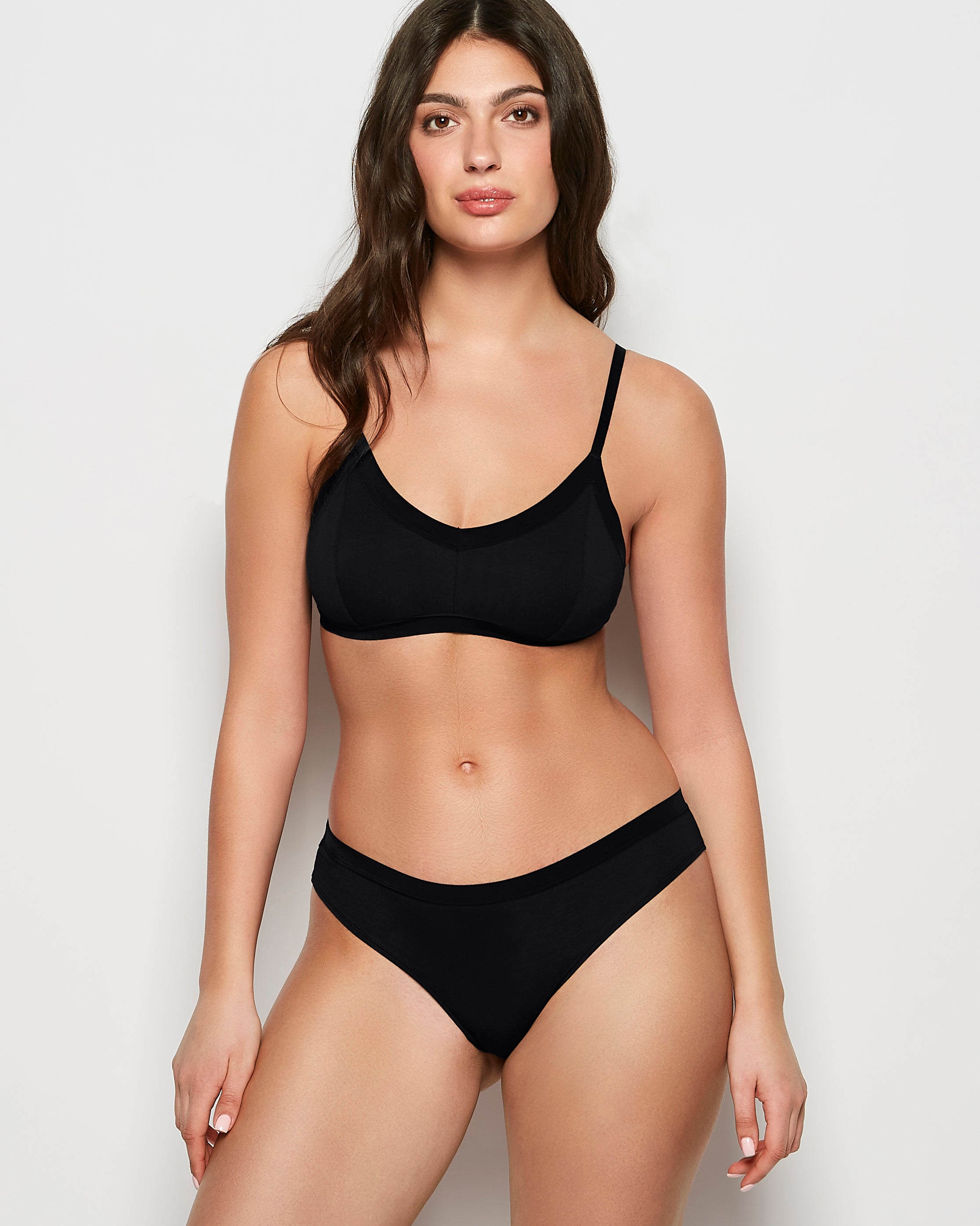 La Senza Thong Panty with Vanishing Trim in Tuxedo Black