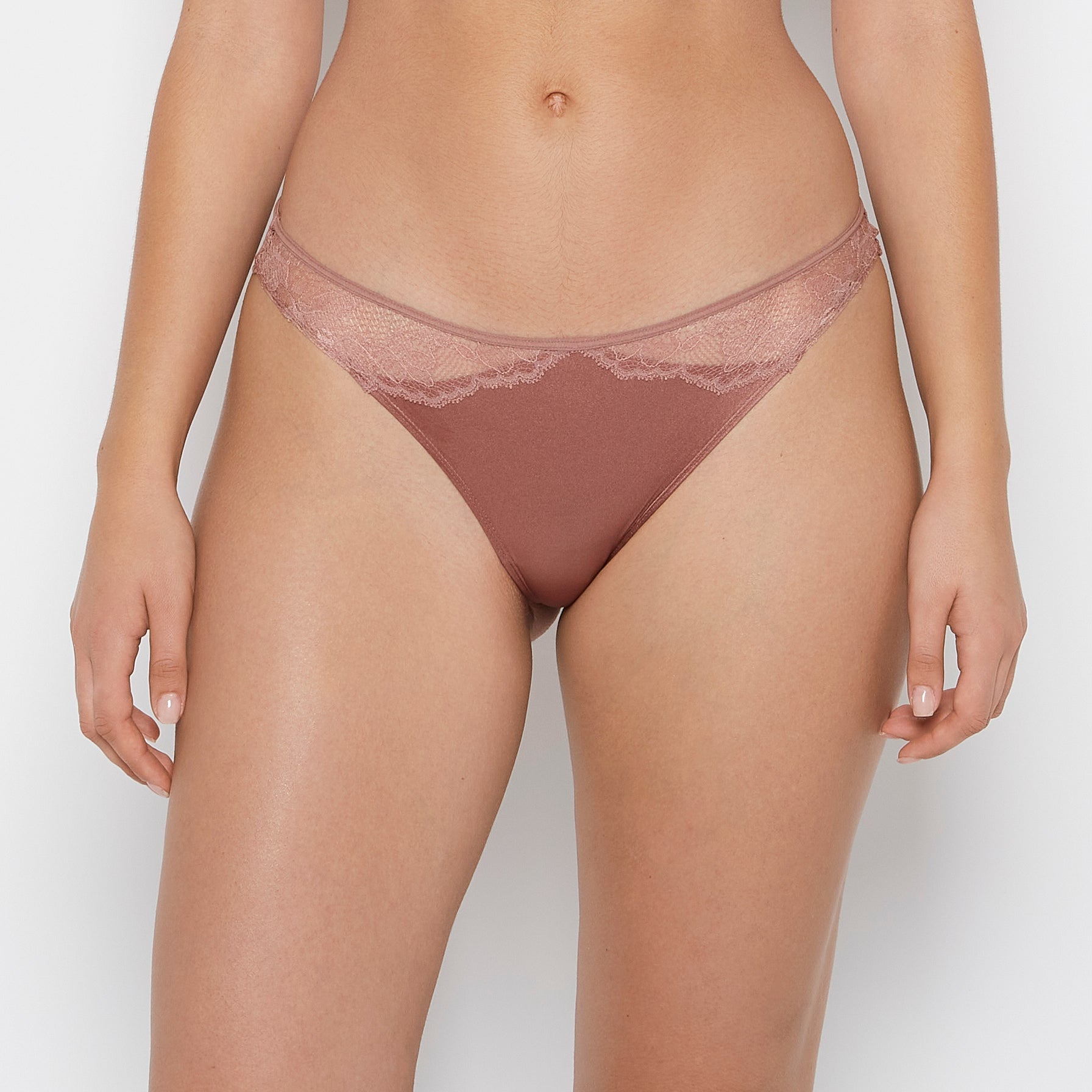 La Senza Thong Panty With Lace Micro Trim in Deer