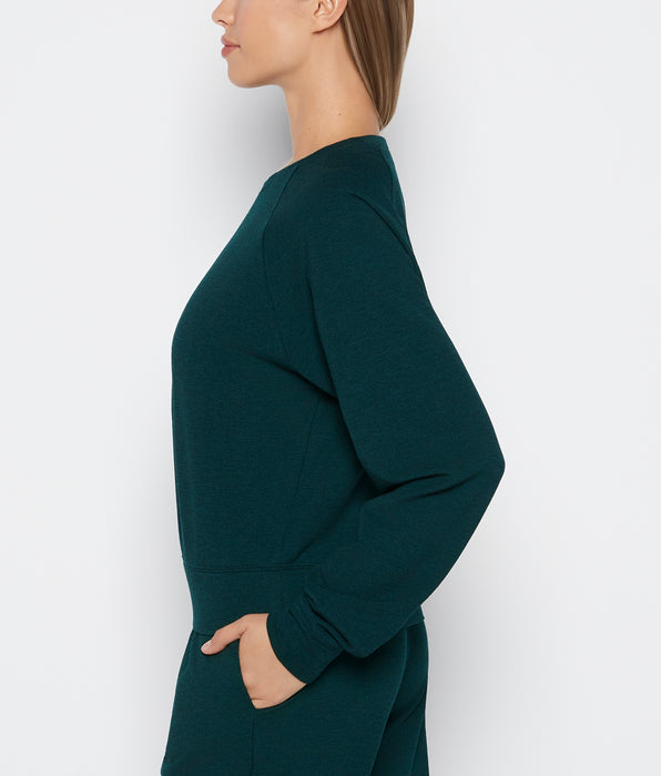 La Senza Haut de nuit en tissu éponge à col rond vert émeraude chiné