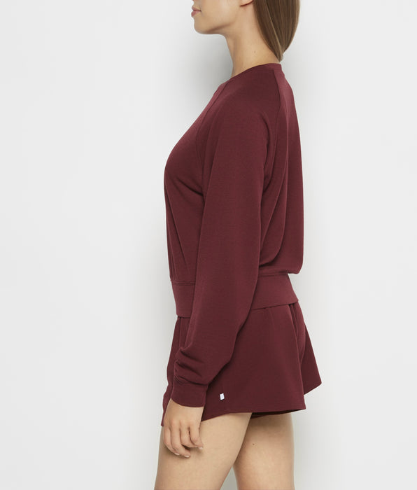 La Senza Haut de nuit ras du cou en molleton in Rubis russe chiné