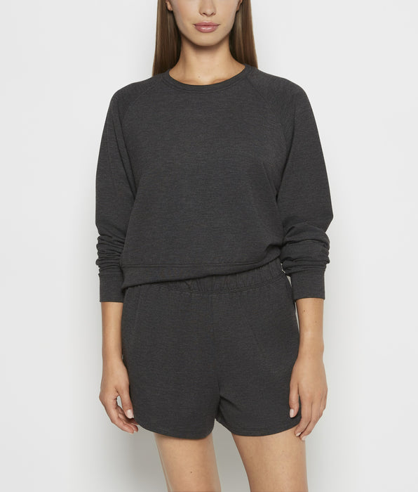 La Senza Haut de nuit ras du cou en molleton in Charbon chiné