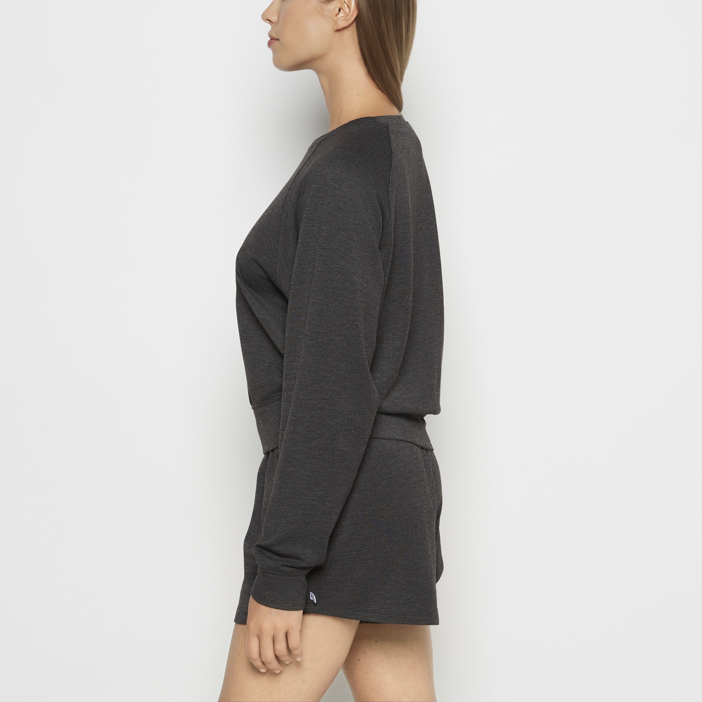 La Senza Haut de nuit ras du cou en molleton in Charbon chiné