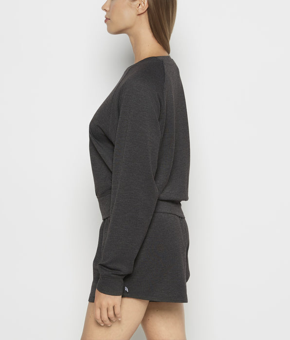 La Senza Haut de nuit ras du cou en molleton in Charbon chiné