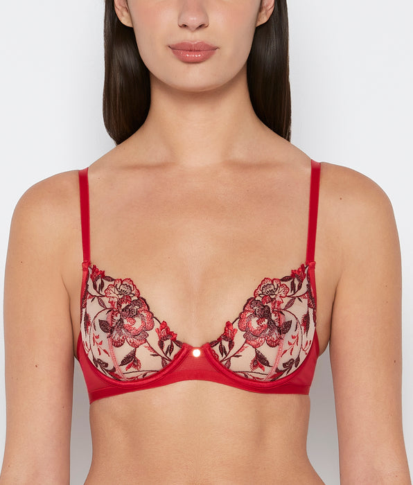 La Senza Unlined Demi Bra in Evening Blush with Crimson and Russian Ruby