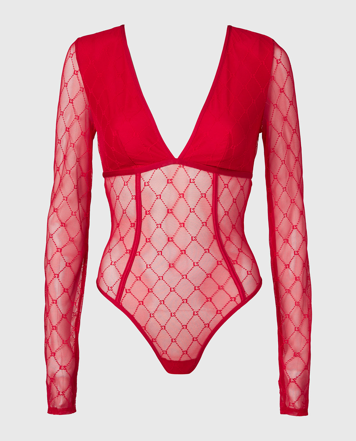 La Senza Long Sleeve Mesh Bodysuit in Crimson