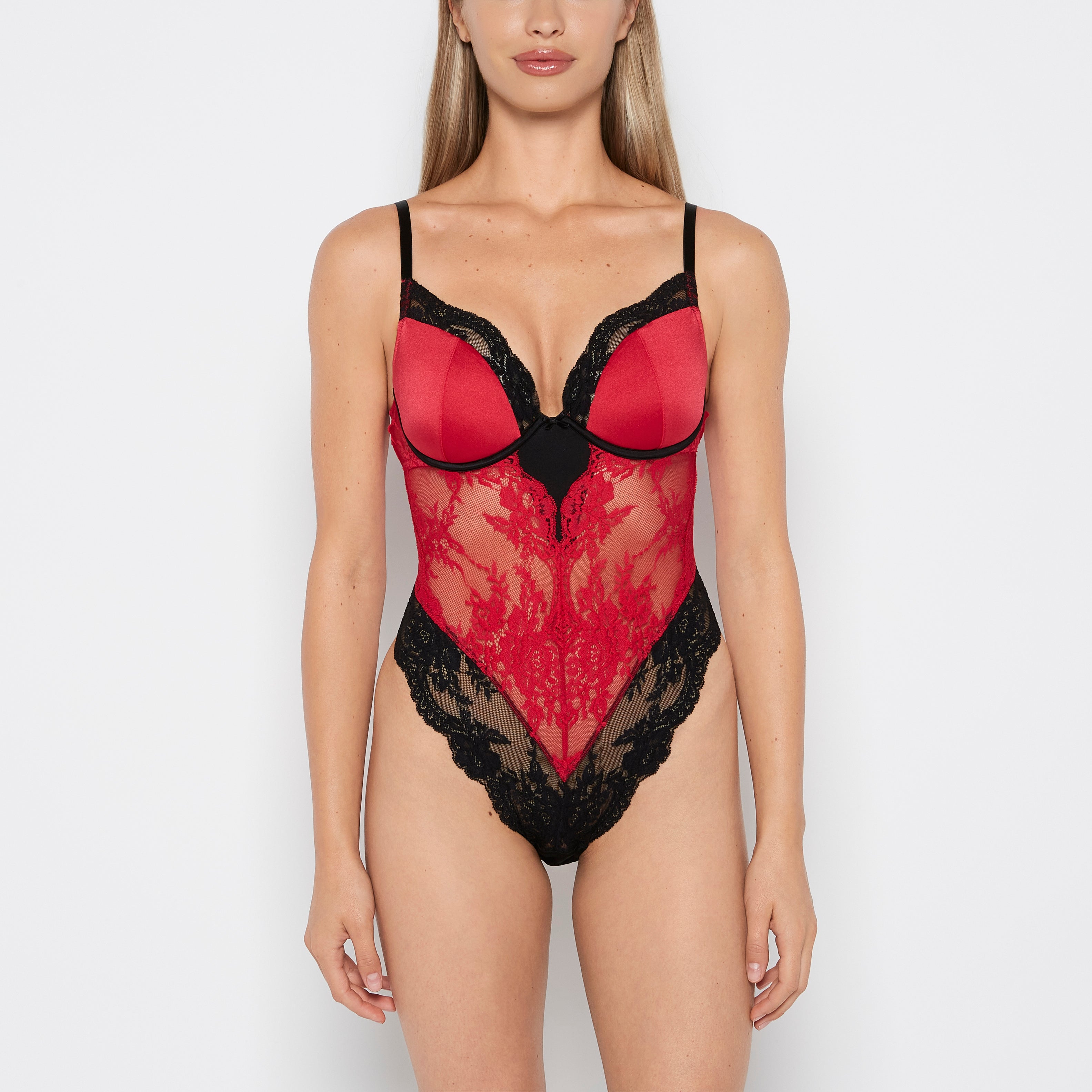 La Senza Demi Opulent Lace Bodysuit in Crimson