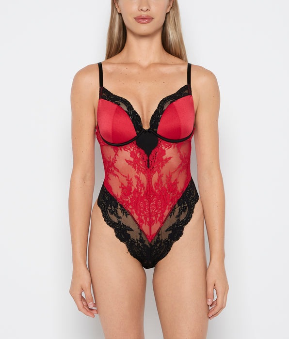 La Senza Demi Opulent Lace Bodysuit in Crimson
