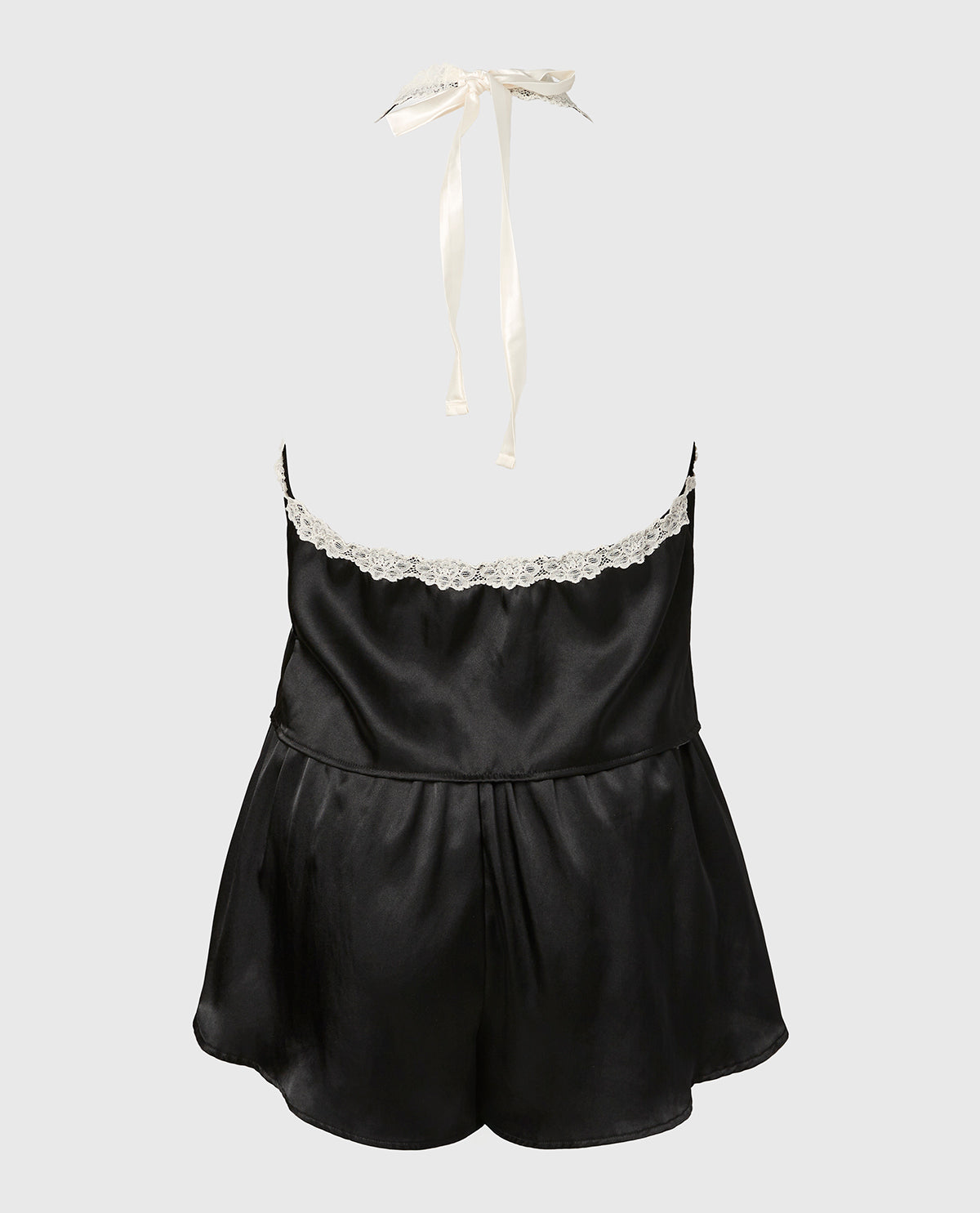 La Senza Satin PJ Set With Wicked Lace Trim in Tuxedo Black