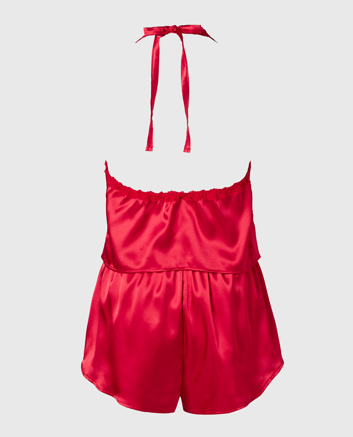 La Senza Satin PJ Set With Wicked Lace Trim in Crimson