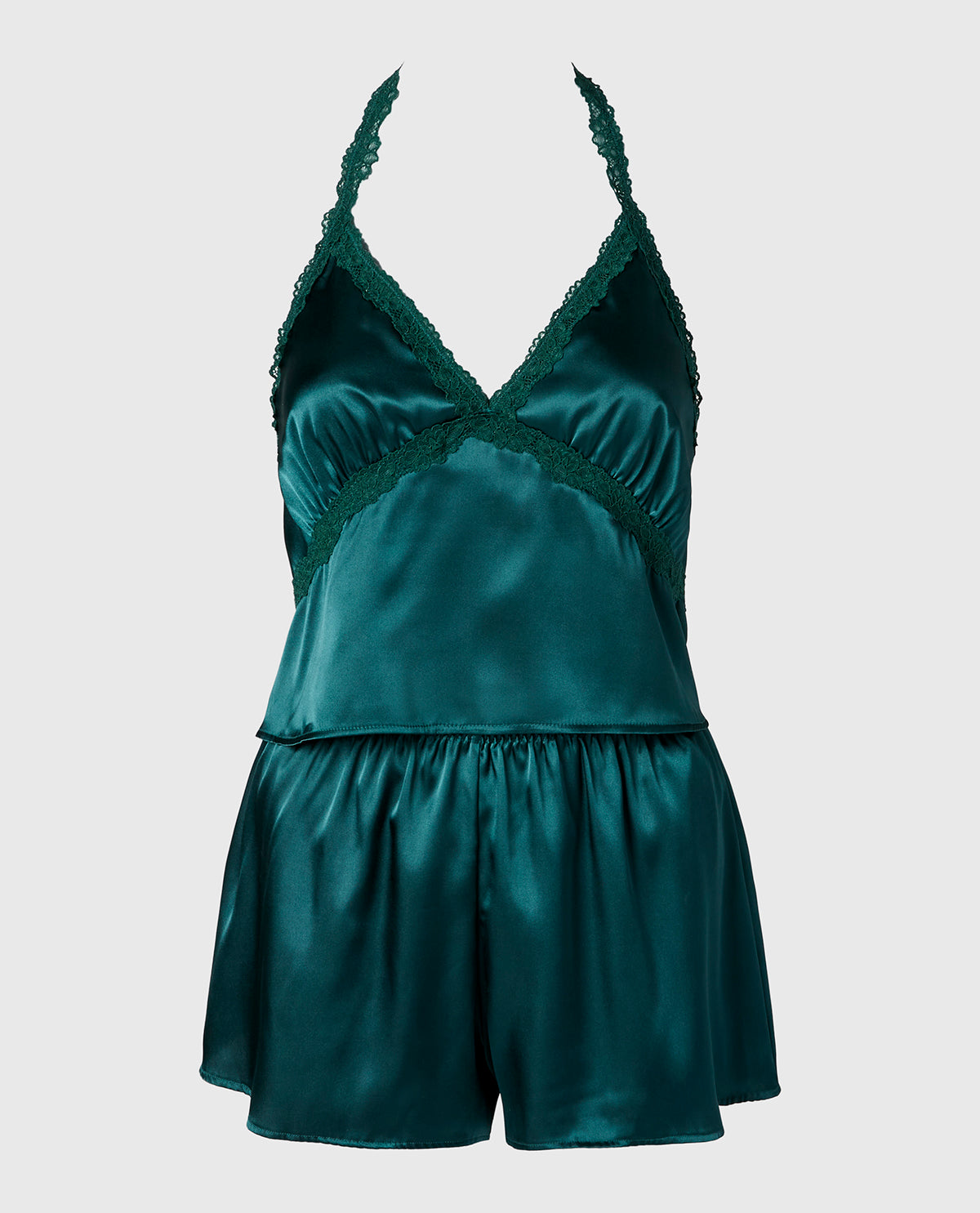 La Senza Ensemble pyjama en satin avec superbe bordure en dentelle vert émeraude