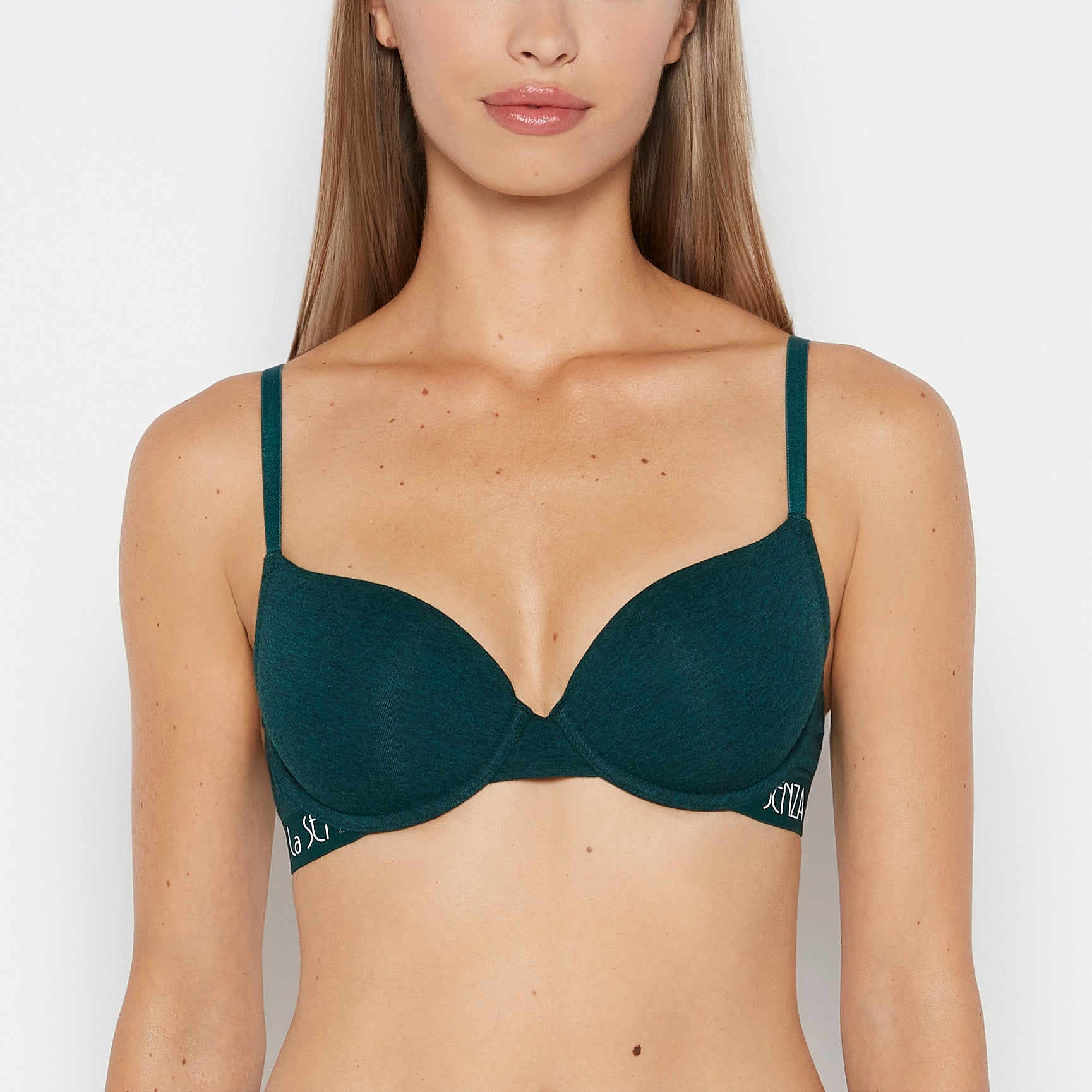La Senza Lightly Lined demi bra with art deco logo in Emerald Green Heather
