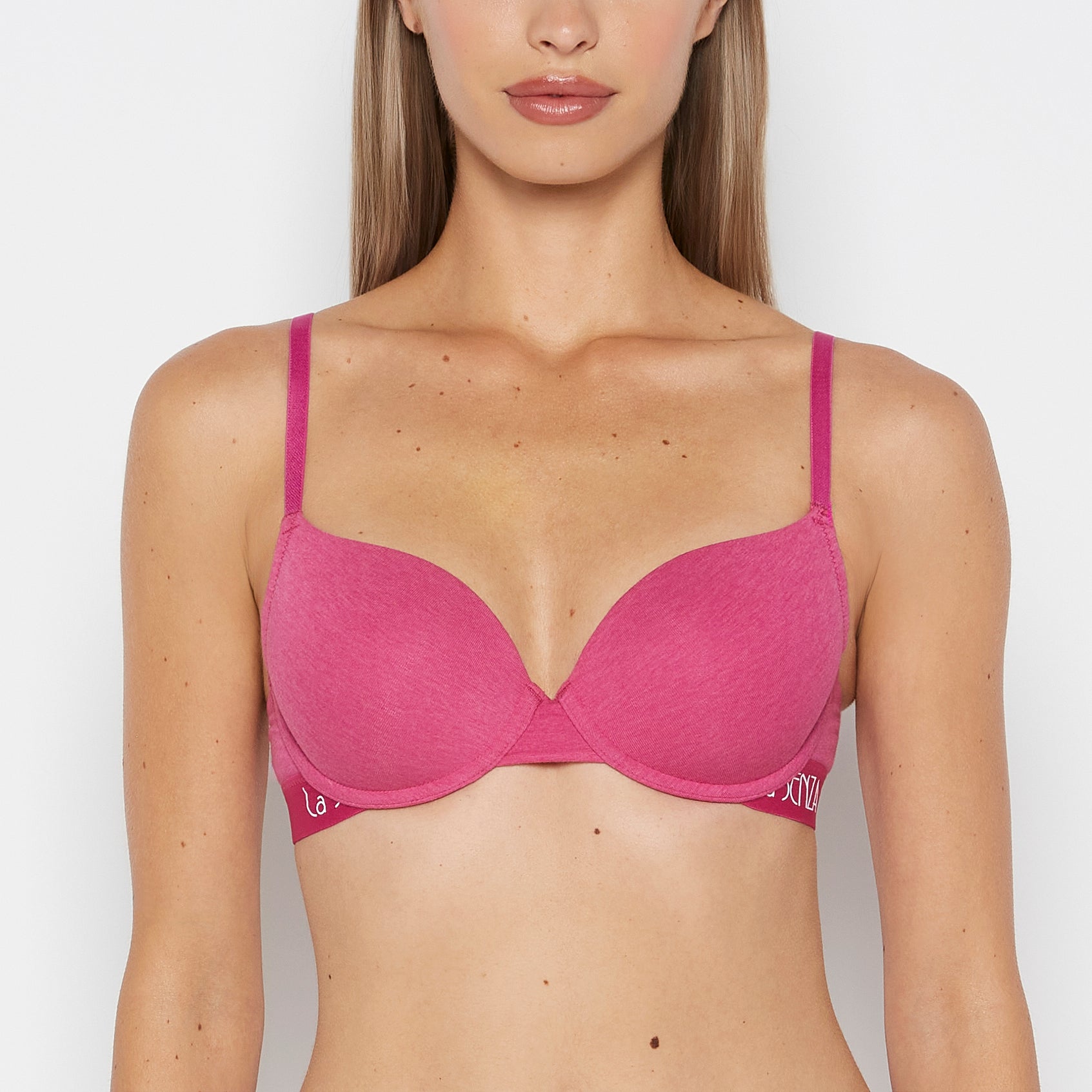La Senza Lightly Lined demi bra with art deco logo in Fuchsia Red Heather