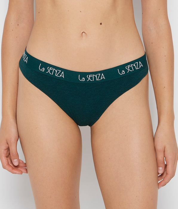 La Senza Thong Panty with Art Deco Logo in Emerald Green Heather