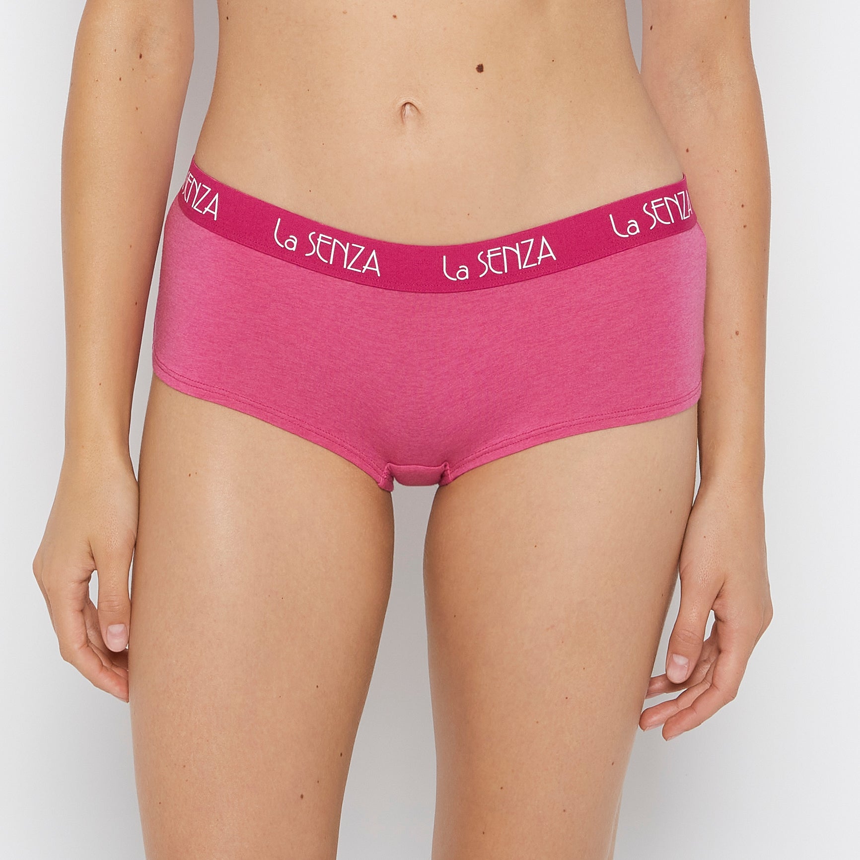 La Senza Boyshort Panty with Art Deco Logo in Fuchsia Red Heather