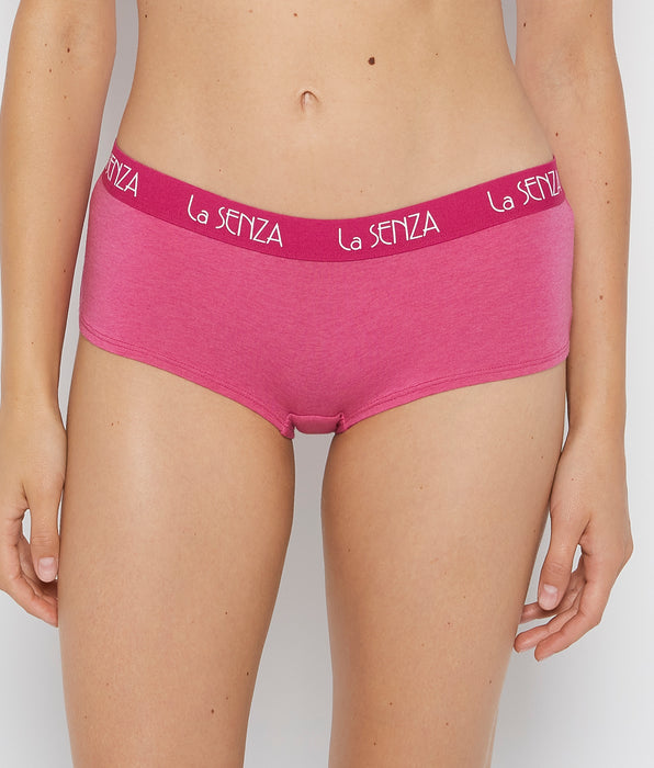 La Senza Boyshort Panty with Art Deco Logo in Fuchsia Red Heather