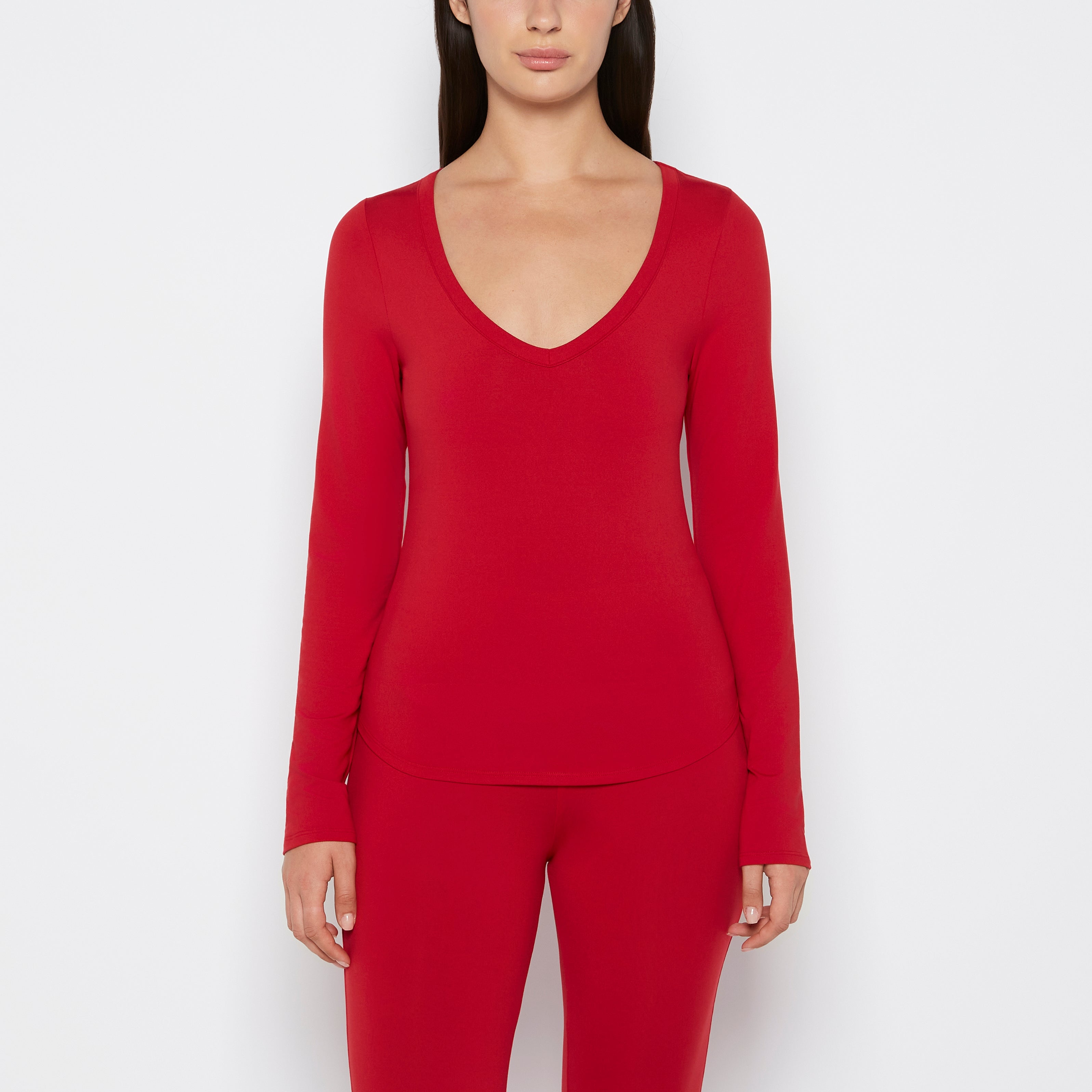 La Senza Long sleeve brushed jersey v-Neck top in Crimson