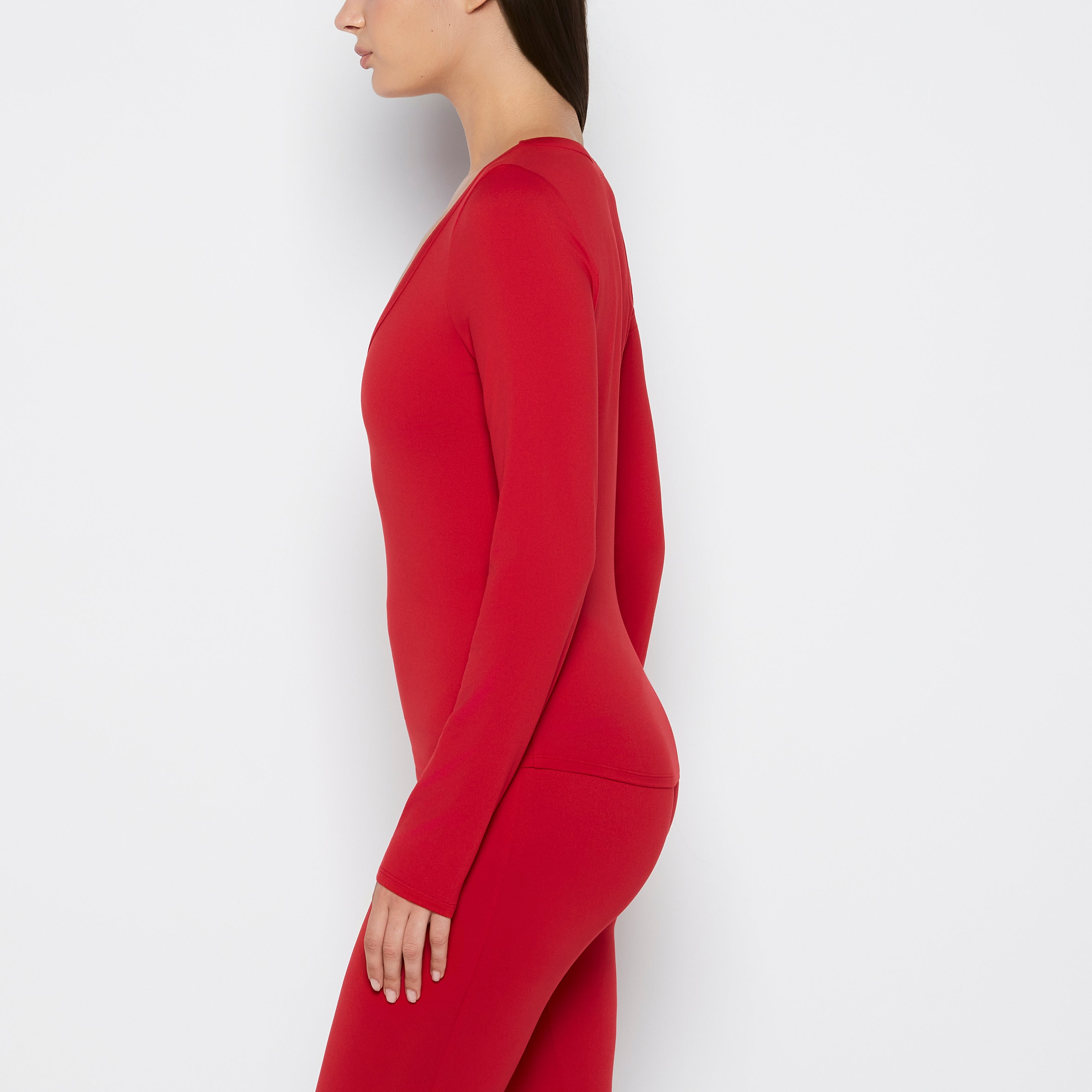 La Senza Long sleeve brushed jersey v-Neck top in Crimson