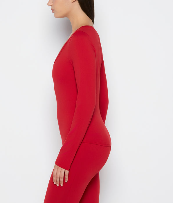 La Senza Long sleeve brushed jersey v-Neck top in Crimson