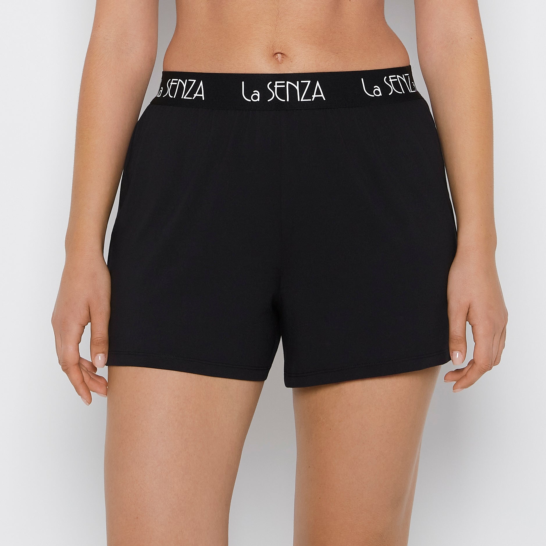 La Senza Brush Jersey Shorts with art deco logo in Tuxedo Black
