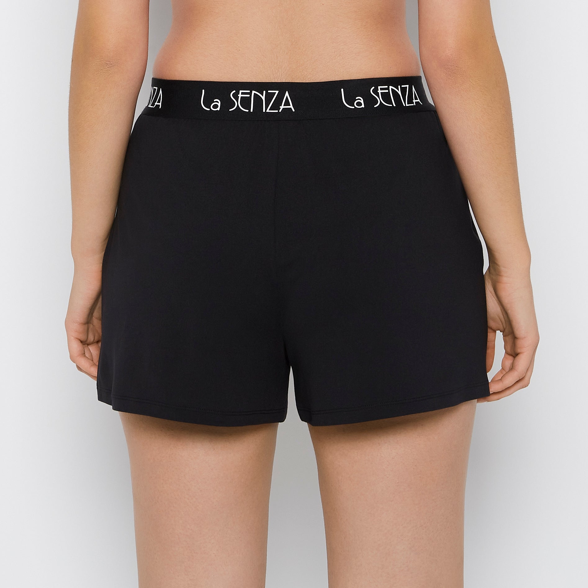 La Senza Brush Jersey Shorts with art deco logo in Tuxedo Black