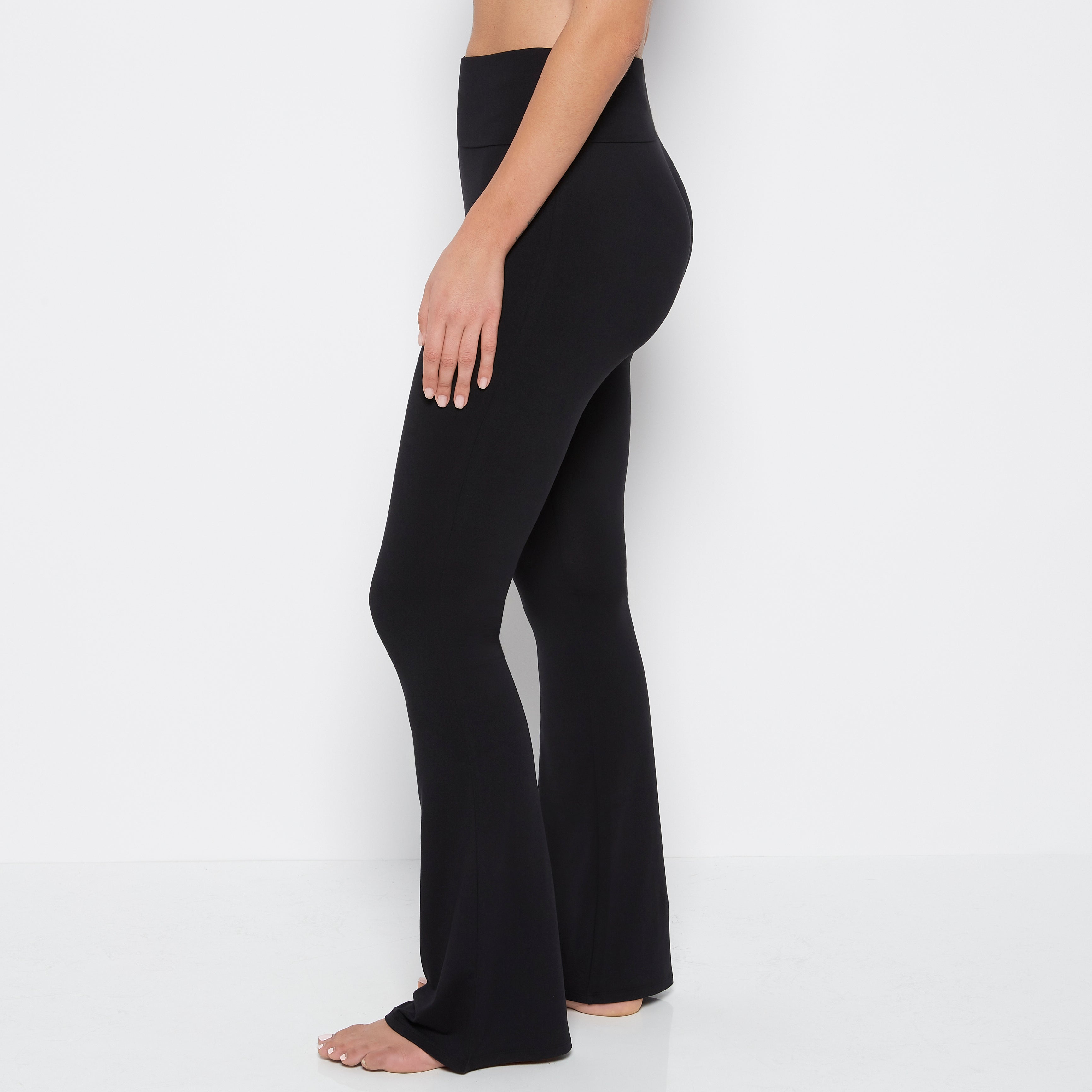 La Senza Brushed Jersey Fold over flare leg pant in Tuxedo Black