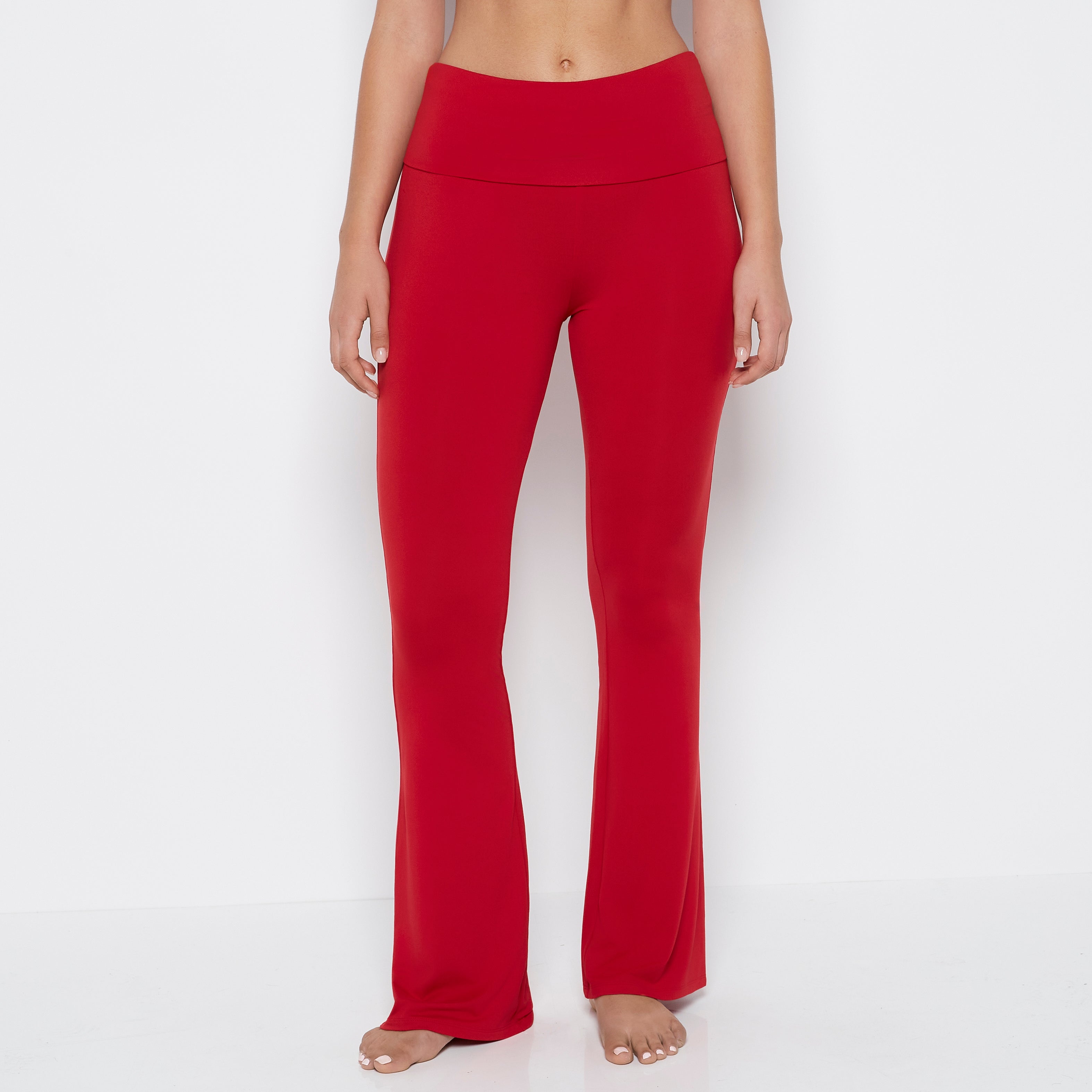 La Senza Brushed Jersey Fold over flare leg pant in Crimson