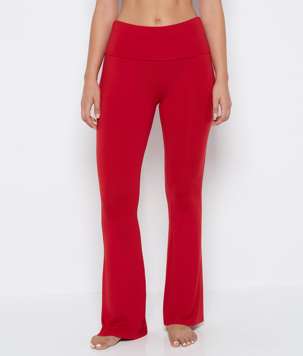 La Senza Brushed Jersey Fold over flare leg pant in Crimson