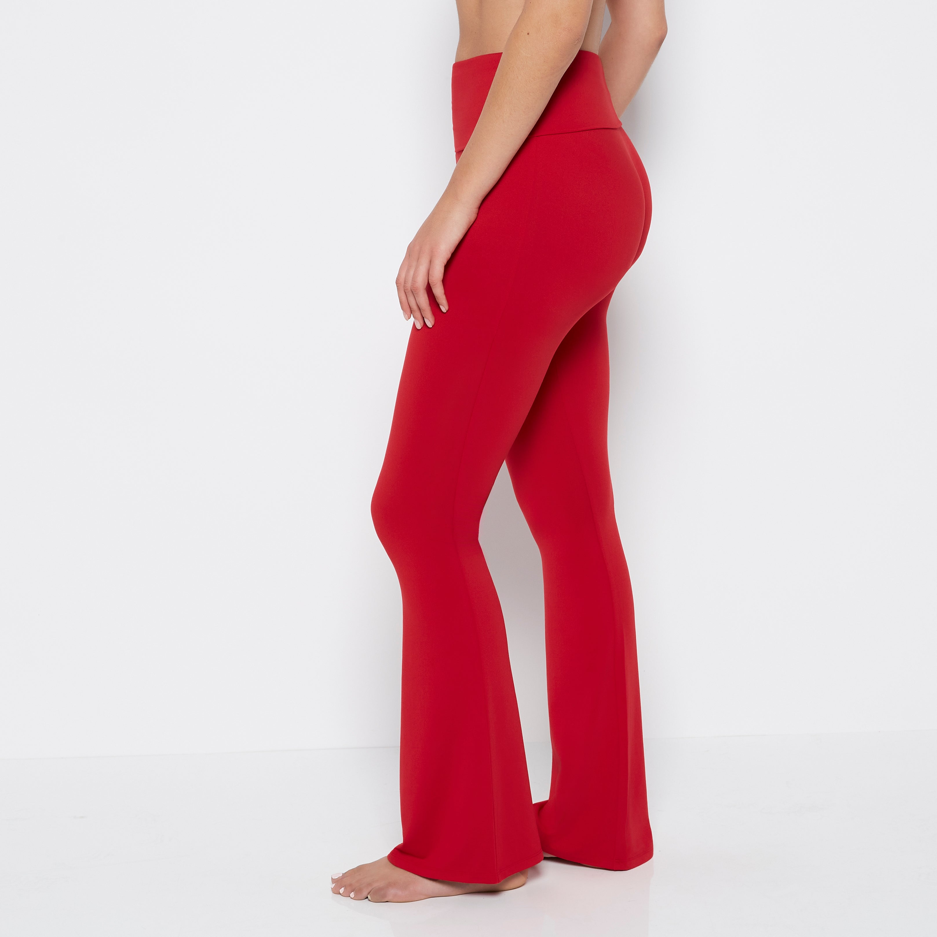 La Senza Brushed Jersey Fold over flare leg pant in Crimson